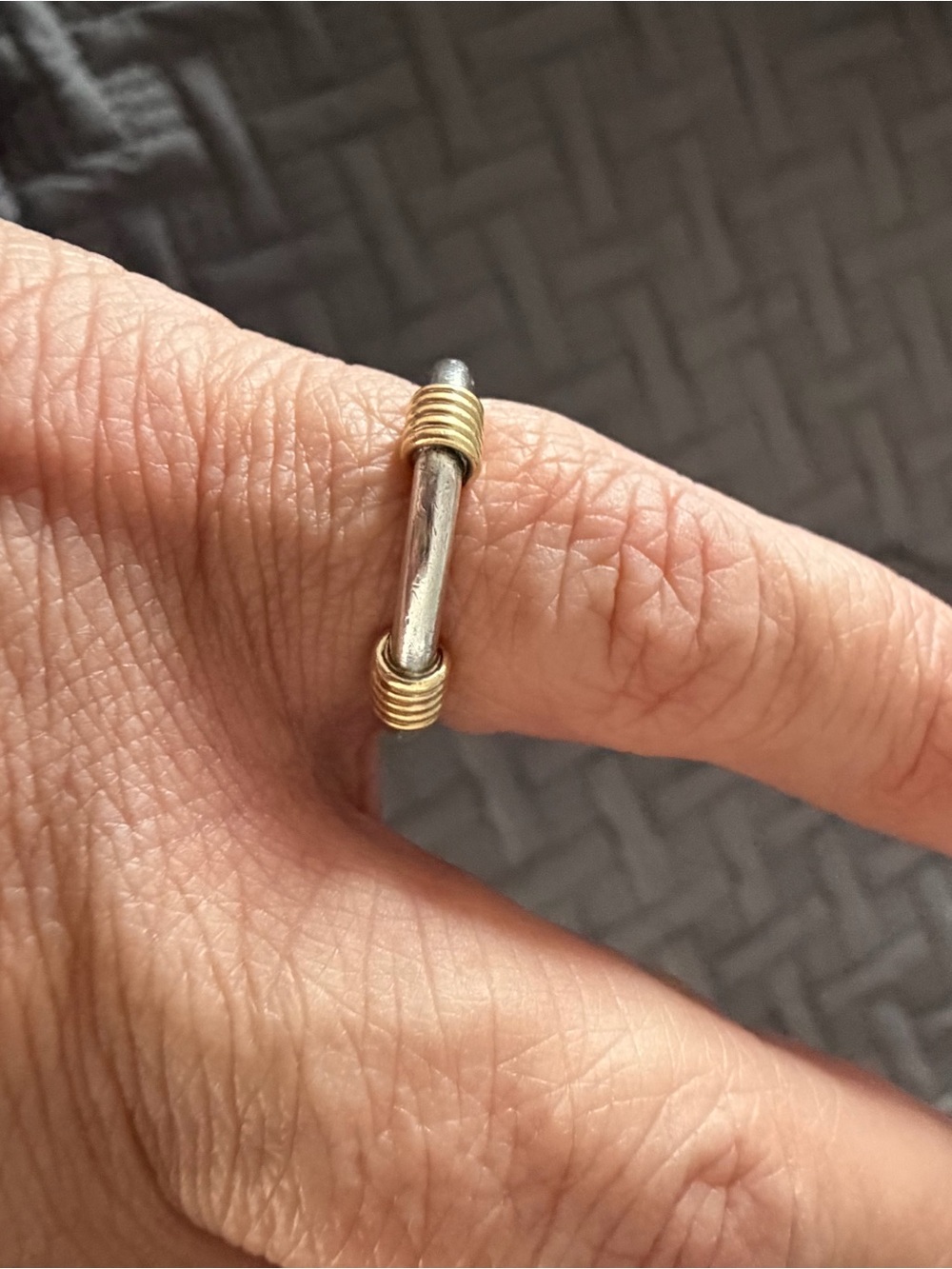 Tiffany & Co. Two-Tone Silver Bar Ring with Gold Coil Accents
